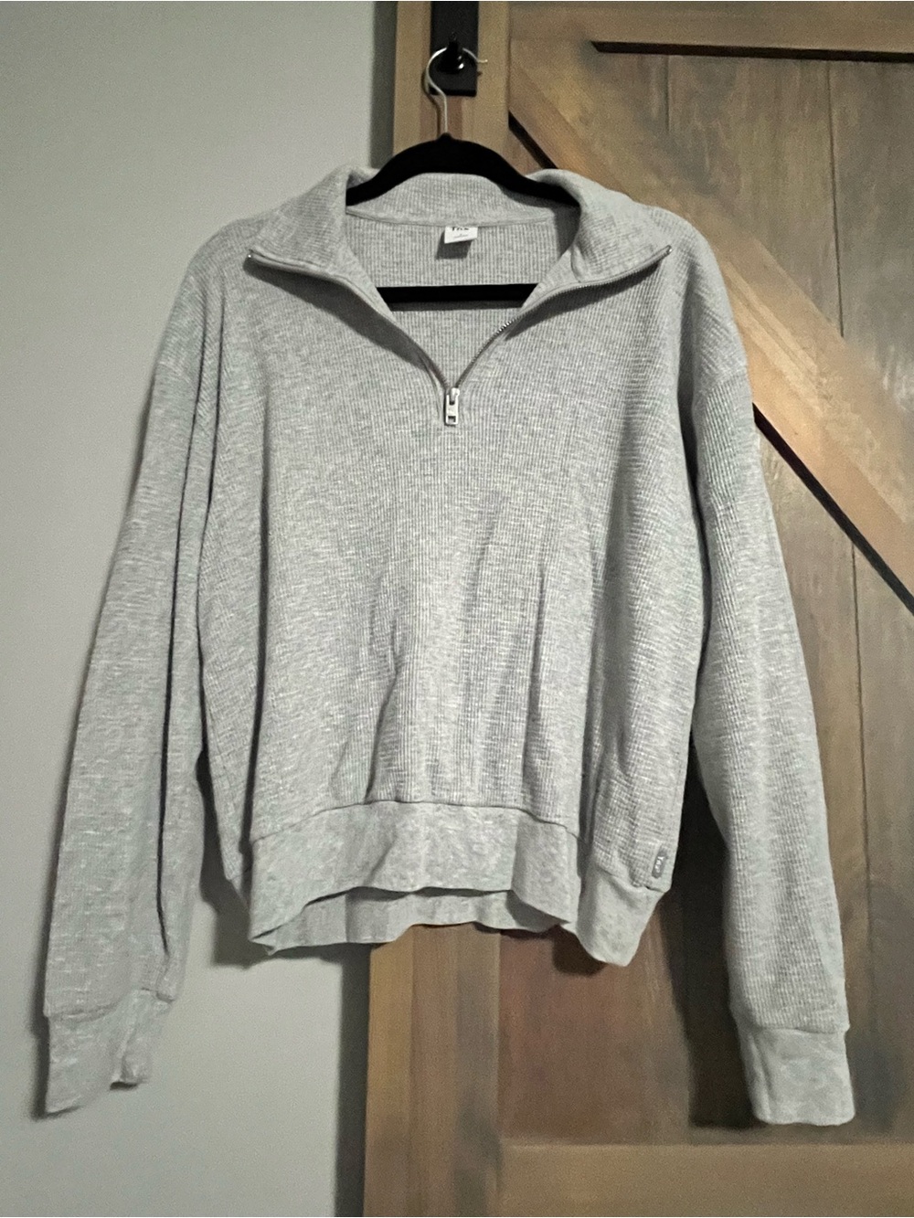 TNA Light Gray Quarter-Zip Waffle Ribbed Sweater